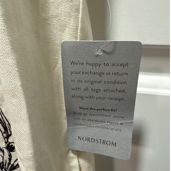 Max Studio London Linen Blend V Neck‎ Embroidered Midi Dress Ivory Black XS - Picture 5 of 8